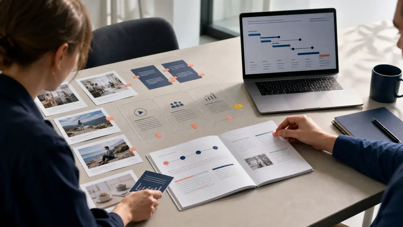 Two strategists connect creator content evidence and campaign measurements to a concise report